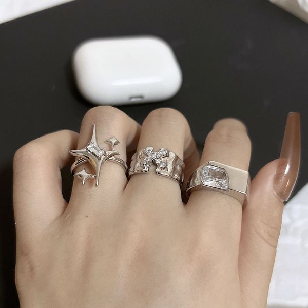 Anéis correspondentes anéis de casal anéis personalizados promessa anéis para feminino zircon crossover star estourar anel aberto ring feminino de textura luxo projetado