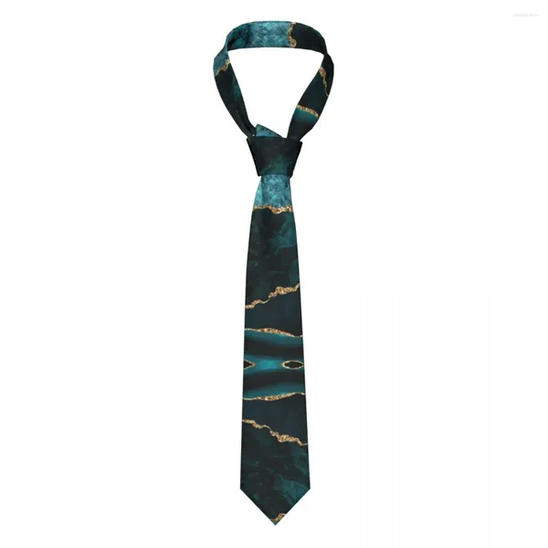 Yay Ties Teal Altın Suluboya Agate Mermer Erkekler Kazılar Sıska Polyester 8 Cm Modern Boyun Takas Aksesuarları Cravat Düğün