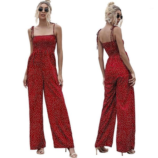 Tute da donna Tuta estiva Donna a pois Pagliaccetti a vita alta Boho Giallo Rosso Cinturino per spaghetti Top Gamba larga Pantalone Abbigliamento femminile Donna