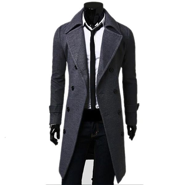 Herren Pelz Faux Herren Zweireiher Trenchcoat Wollmischung 2023 Herbst Winter Feste Beiläufige Slim Fit Lange Jacke Mode Kleidung 231124