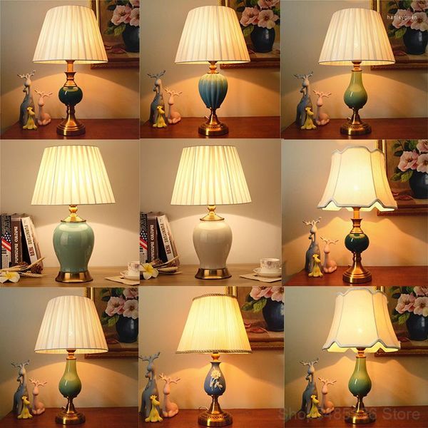 Lâmpadas de mesa American Retro Ceramic for Bedroom Bedside Study Room Lighture