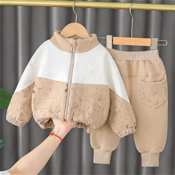 Venda quente outono inverno roupas de pelúcia meninos e menina conjunto 2024 bebês e crianças jovens roupas de duas peças conjunto criança tendência