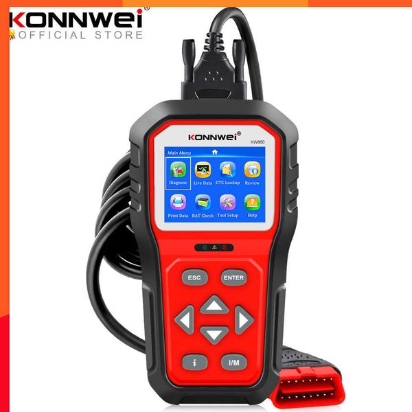 Novo Konnwei KW860 OBD2 Scanner de carro OBD 2 Ferramenta de diagnóstico automotivo FUNCIONAL FUNCIONAL FUNCIONAL FUNCIONAL FUNCIONAL CÓDIMO DE MOTOR LEITOR ATUALIZAÇÃO GRATUITA