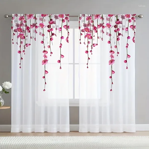 Tenda 2 pezzi fiori di filato bianco drappo in voile filtrante la luce semitrasparente per tende da cucina, soggiorno, camera da letto
