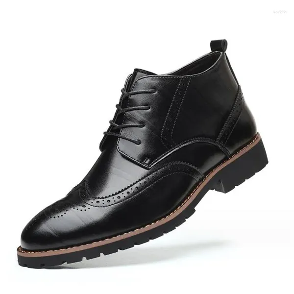 Stiefel Herren Knöchel Formelle Kleidung Lederschuhe Western Cowboy Schnürung Brogue Casual Braun Schwarz