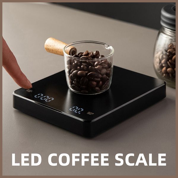 Escalas domésticas LED Coffee Scale Drip eletrônico 3kg/0,1g Housed Housed Digital Kitchen escala com timer carregamento USB Mini Mini Smart Scale 230426