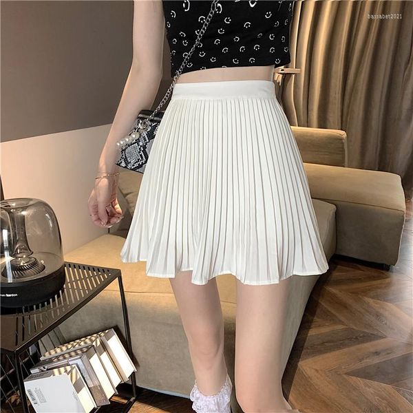 Saias de verão Mulheres elásticas de cintura alta mini saia plissada moda moda casual estilo coreano sexy uma linha elegante doce meninas brancas