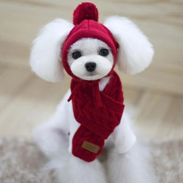 Weiteres Hundezubehör Hundemütze Haustier Winter Warme Streifen StrickmützeSchalkragen Welpe Teddy Kostüm Weihnachtskleidung Weihnachtsmann Hundekostüme Zubehör 231124