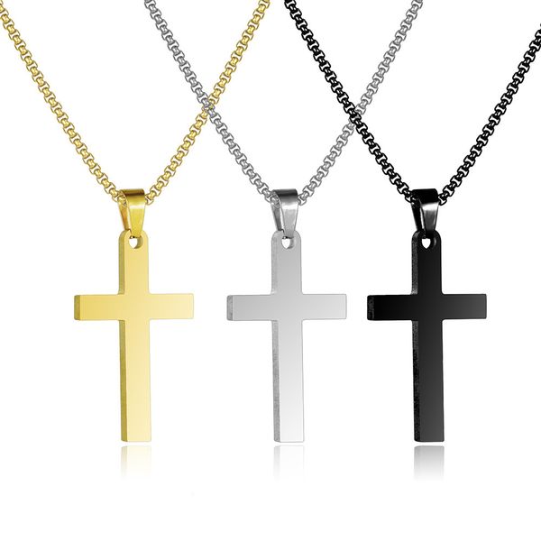 Colares com pingente de cruz de aço inoxidável para homens Fontes de festa Homens Religião Fé Crucifixo