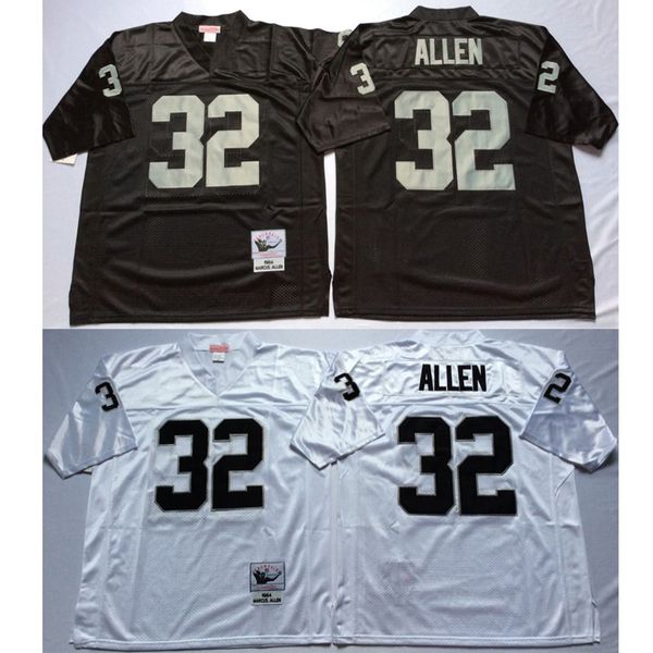 Abbigliamento da football americano Marcus Allen 32 maglie da uomo di ritorno al passato bianco nero camicia mitchell ness formato adulto maglia cucita ordine della miscela