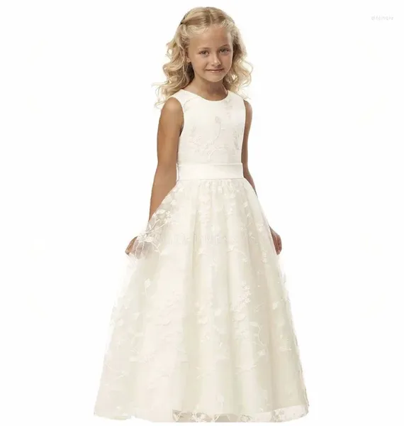 Abiti da ragazza Abito da principessa in pizzo bianco Abiti da festa di nozze per ragazze Primavera Autunno Delicati costumi per bambini della prima comunione