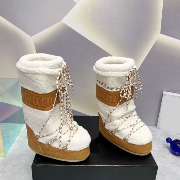Botas espaciais de lã quente de inverno Moda de moda renda grossa botas de neve solada ao ar livre botas de cavalgada 35-41