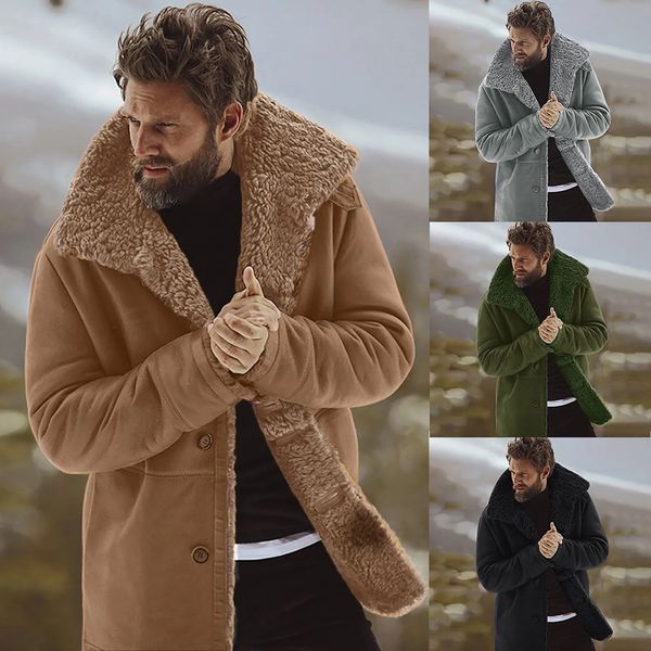Мужское зимнее пальто из искусственного меха, куртка из овчины, теплая шерстяная подкладка, куртки из горного ягненка, свободная мода, высокое качество, падение 231124