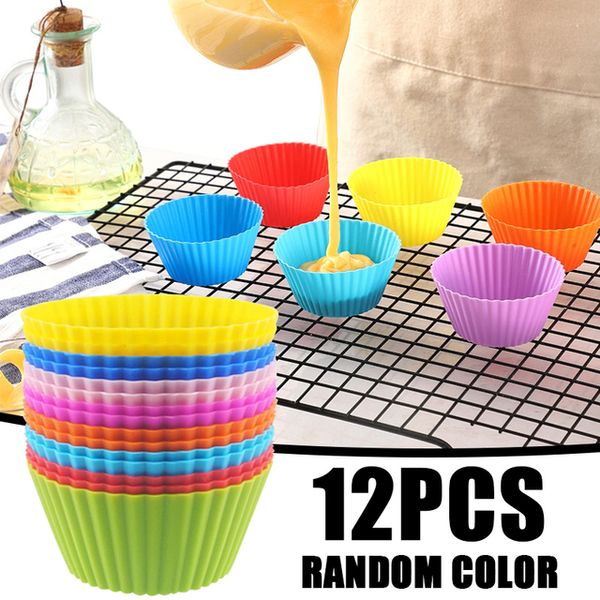 12pcs/lot silicone bolo xícara de bolo redonda de muffin cupcakes moldes em casa cozinha suprimentos de cozinha ferramentas de decoração de molde de bolo