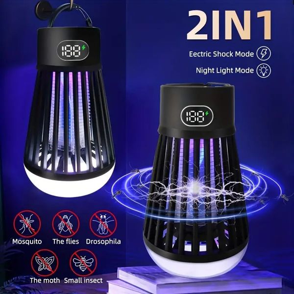 Lampe anti-moustique électrique portable – Chargement USB, étanche, anti-insectes deux en un pour une utilisation en extérieur dans la chambre – Tue les mites, les guêpes, les moucherons, plus encore !