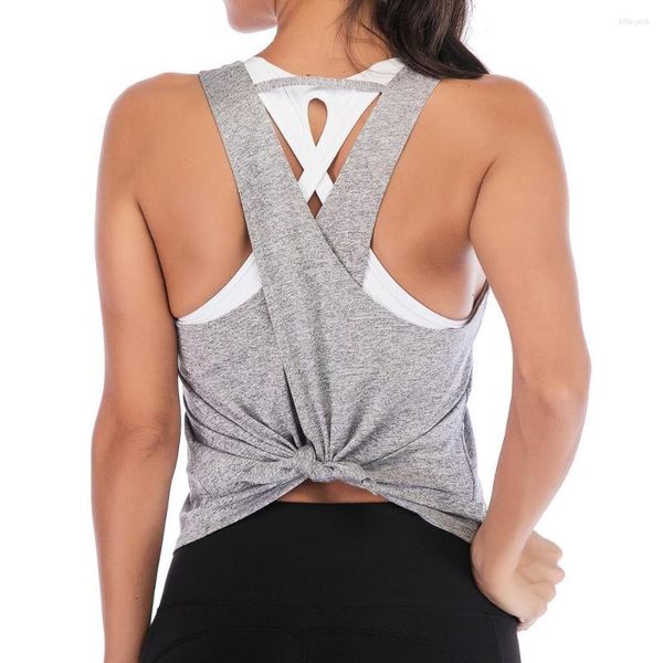 Camicie attive Sexy Skin-friendly Deep V Sport Fitness Canotte Donna Loose Fit Running Workout Vest Back Open Training Yoga S-XL