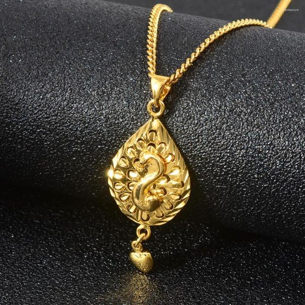 Collane con ciondolo Anniyo Fascino a cuore Pavone per gioielli da donna color oro #006509