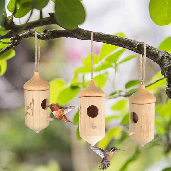 3 pacotes de casas de beija-flor de madeira para fora para nidificação, casas de pássaros para janela de jardim e casa ao ar livre