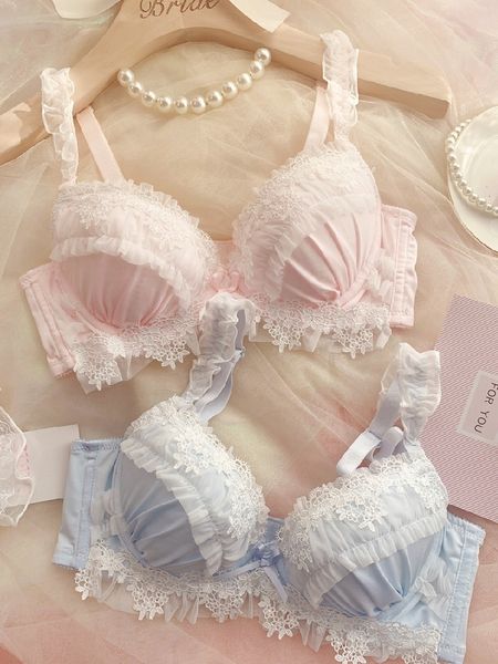 Бюстгальтеры устанавливают стальное кольцо с толчком Bra Set Pure Desire Wind Wind Cup Girl Underwear Emelcodery Lace Большое нижнее нижнее белье с трусиками 230426