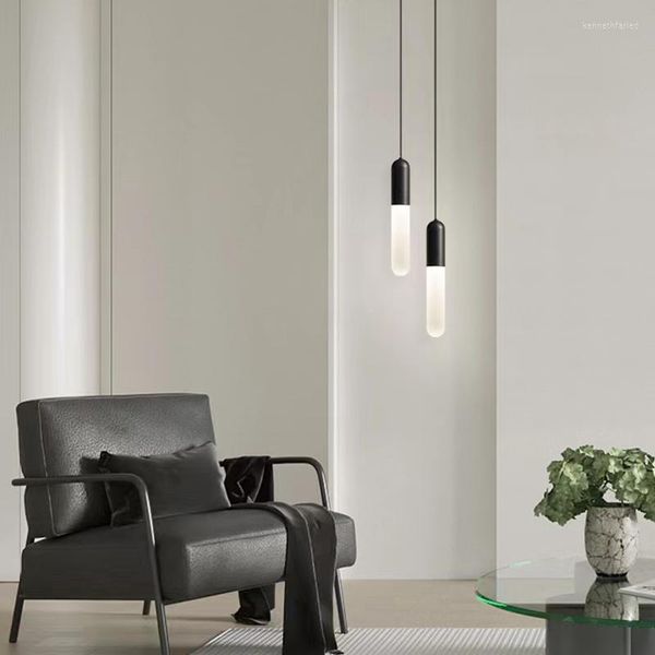 Pendelleuchten Nordic Long Tube Lights Küche Acryl Hängelampe Schwarz Golden Längenverstellbar Home Esszimmer Dekor Beleuchtung