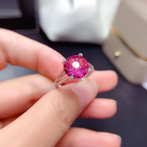 Cluster-Ringe 2023 Stil Rosa/blauer Topas-Edelstein-Ring für Frauen Schmuck Zertifizierter natürlicher Edelstein Echtes 925 Silber vergoldetes Geburtsstein-Geschenk