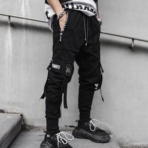 Hosen Männer Bänder Sidepockets Cargo Hosen Hip Hop Mode -Jogging Pants Casual Harem Streetwear High Street Black Bleistifthosen