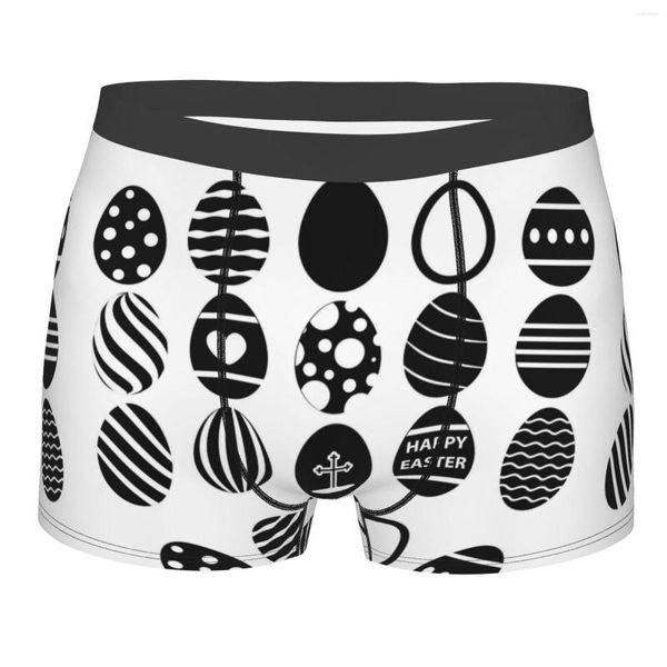 Unterhose Ostern Schwarze Eier Fliesenmuster Boxershorts Männer Männlich Doppelseitig bedruckter weicher atmungsaktiver maschinenwaschbarer Polyesterdruck