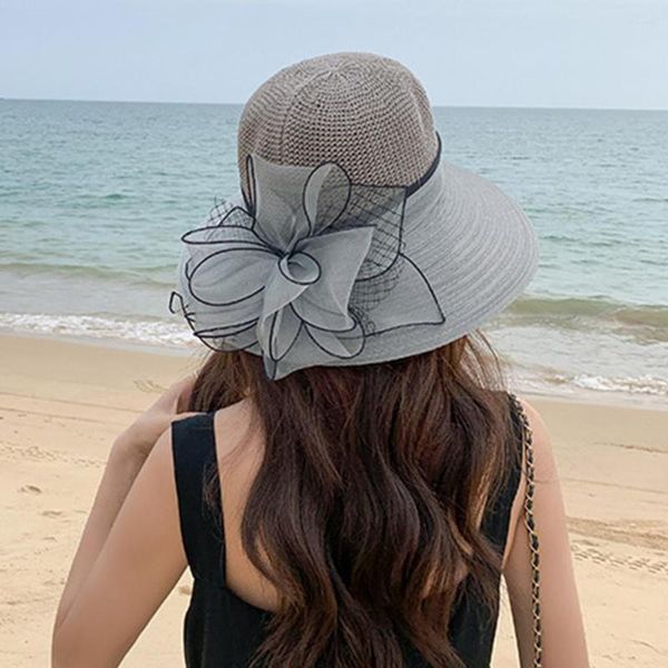 Шляпа шляпы с краями сладкие женщины рыбаки шляпы декоративная складная сеть Леди Бич Повшвеб