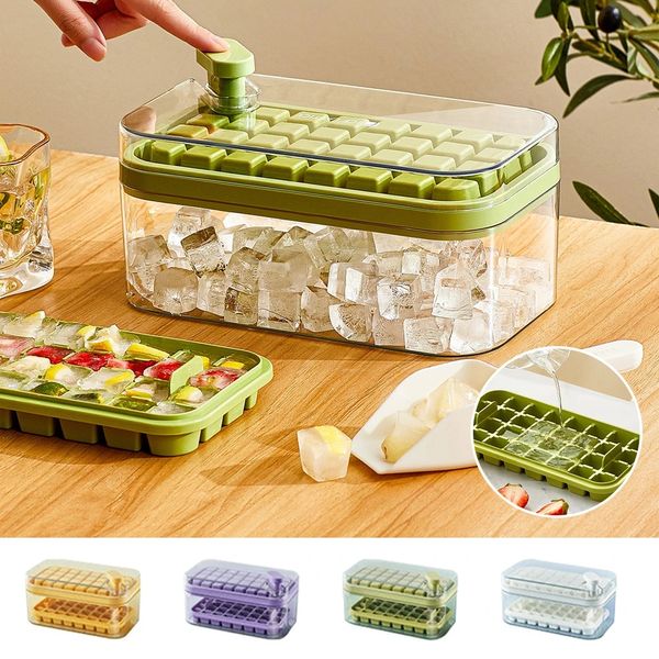 Ein-Knopf-Presse-Typ-Eisform-Box aus Kunststoff, Eiswürfelbereiter, Eiswürfelform mit Aufbewahrungsbox mit Deckel, Bar-Küchenzubehör