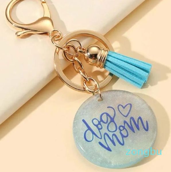 Chaveiros Chaveiro de disco de resina acrílica com chaveiro de borla presente personalizado para o dia das mães jóias atacado