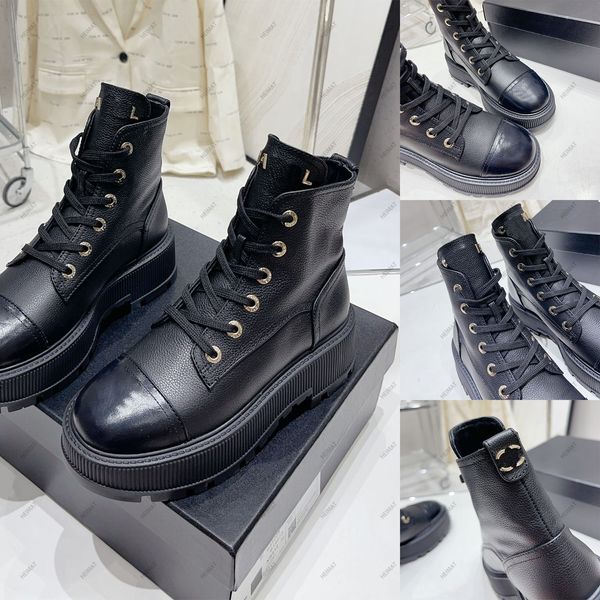 2023 Designer de luxo Mulheres Ankle Boots Moda Botas de Couro Martens Baixo Salto Costurado Ankle Boots Designer Sapatos Britânico Sola Impermeável com Caixa 35-40