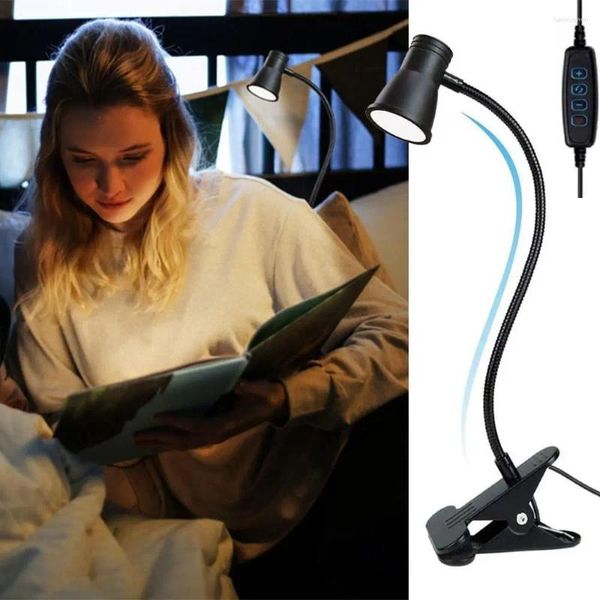 Tischlampen Schwarze LED -Schreibtischlampe Flexible einstellbare USB -Ladungsklemme Buch Leuchtt Strong 360 ° Drehen Sie Bett