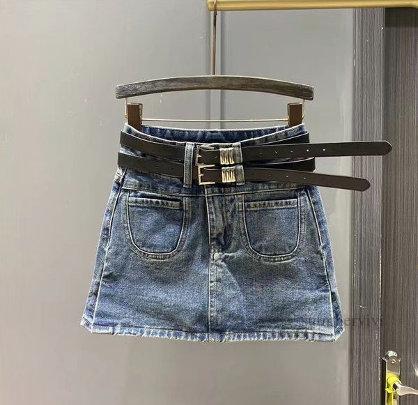 2024 Yaz Büyük Kızlar A-Line Denim Etek Eski Çocuklar Çift Pu Deri Kemer Bölünmüş Kovboy Etek Gençler All Matching Prenses Giysileri Z5606