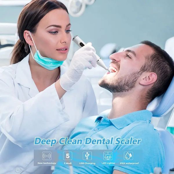 Kit de limpeza oral elétrico ultrassônico, removedor de cálculo dentário, fio dental branqueador de limpeza com cabeças de escova de dentes substituíveis, dentes branqueadores à prova d'água