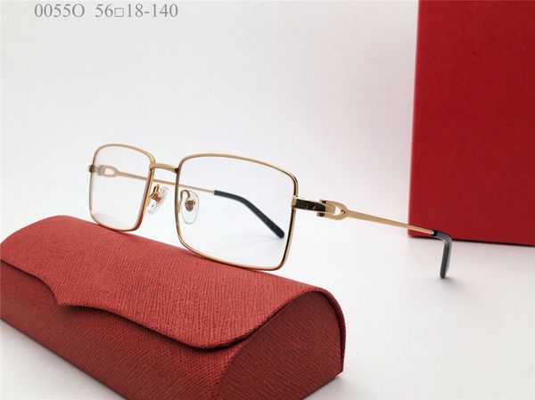 Nuova vendita di lenti trasparenti piccole montature quadrate 18k montatura in metallo ultraleggero placcato oro occhiali da vista occhiali da vista da uomo stile business modello 0055O