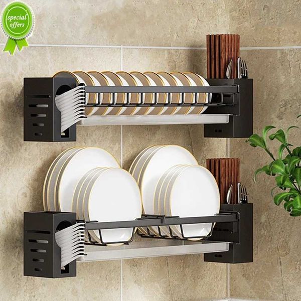 Arganizador de cozinha rack rack montado no rack de prato de prata Cosqueiros colher tigela prato de tabela portador de armazenamento prateleiras de cozinha