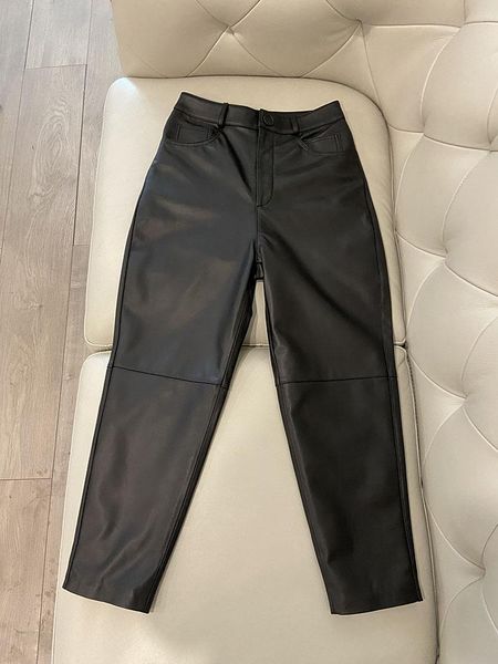 Capris Pantaloni neri Donna Nuova moda coreana Primavera Vita alta Pantaloni in vera pelle genuina Taglie forti Stile causale