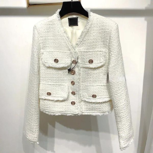 Giacche da donna Classico Bianco Nero Piccolo Cappotto profumato Donna Autunno Inverno Misto lana di alta qualità Scollo a V Casual Tweed Basic Chic Donna