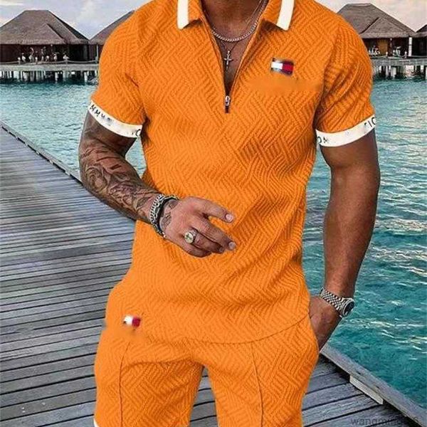 Männer 2023 Designer 4XL 5XL Trainingsanzüge Sommer Marke Gedruckt Outfits Baumwolle Polo Kurzarm und Shorts Sport Anzug 2r9r