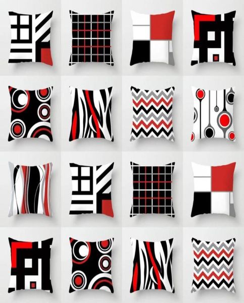 AlmofadaDecorativa Travesseiro Moderno Minimalista Caso Vermelho e Preto Abstrato Geométrico Capa Home Decor Sofá Almofada 45x45cm Quadrado Car7868659