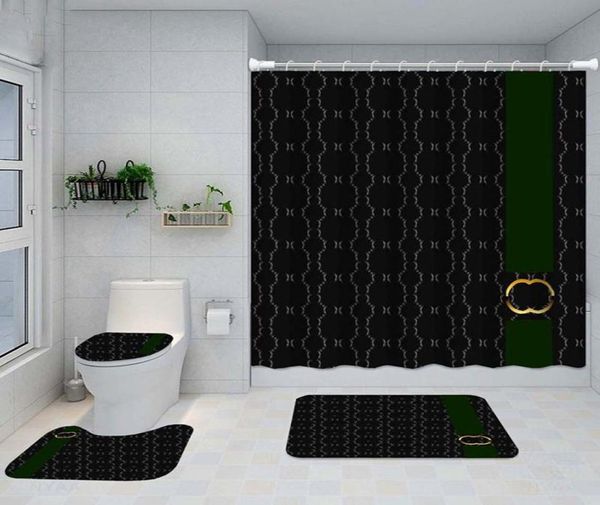 Moda listrado impresso tapetes de banho casa banheiro à prova dwaterproof água cortinas chuveiro toalete tapetes quatro peças set4570571