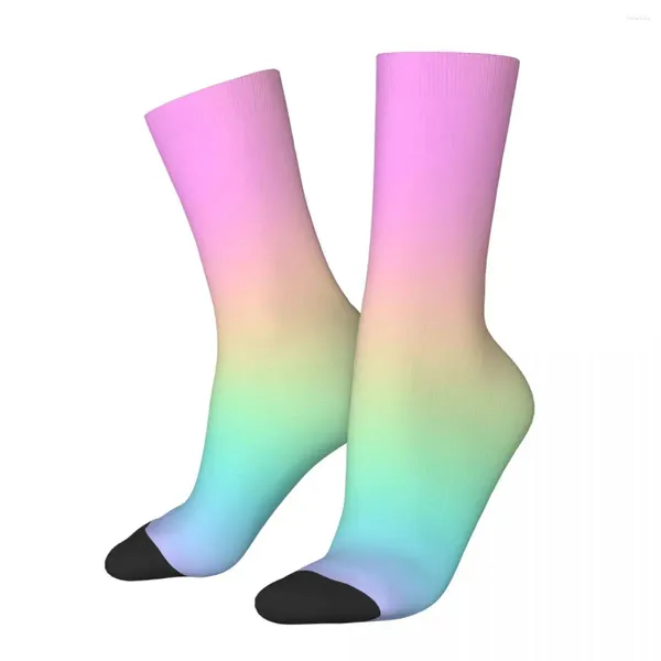 Meias masculinas meias loucas engraçadas para homens estéticos macios pastel colorido prisma hip hop harajuku ramo -íris gradiente de padronização de meninos tripulação