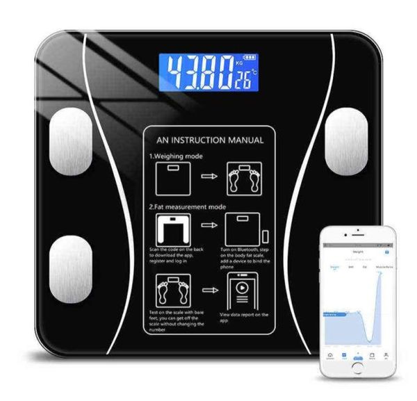 Balança de gordura corporal inteligente com conexão Bluetooth Balança eletrônica de peso Analisador de composição corporal Bascula Digital Balança de chão de banheiro H3797228
