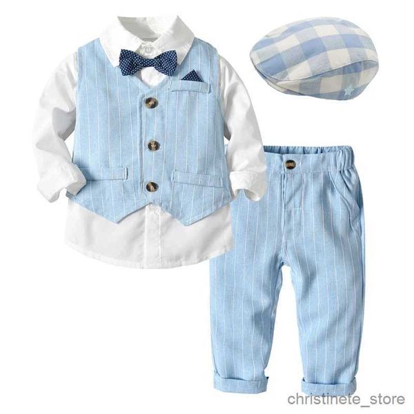 Conjuntos de roupas Bebê Menino Conjuntos de Roupas Bebês Recém-nascidos Roupas de Menino Manga Longa Tops + Colete + Chapéu + Macacão 4 PCS Roupas Outono Roupas Infantis R231127