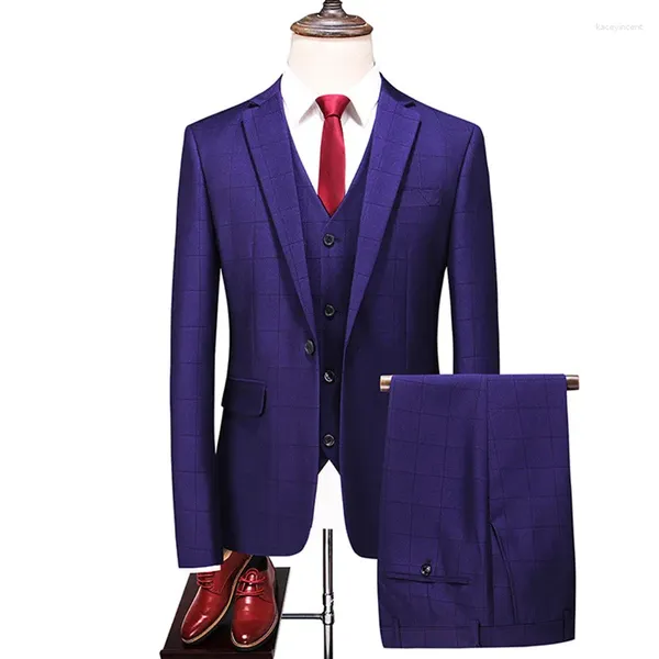 Abiti da uomo Stile Coreano Uomo Slim Viola Nero Poliestere Plaid Smart Casual Giacca da sposa Verde Hombre Large Size Traje De