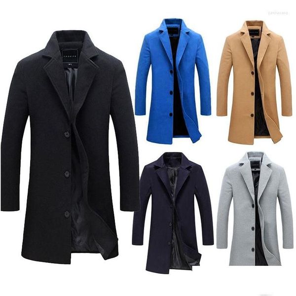 Мужские тренчи мужские зимние стильные формальные пальто куртка для мужчин сплошной цвет верхняя одежда с длинными рукавами на пуговицах модная мужская Drop Oteam