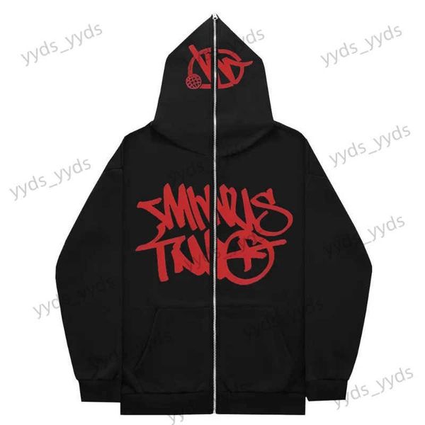 Moletons masculinos com capuz Y2K Zipper Hoodies Padrão Impressão de cor sólida Roupas de grandes dimensões 2023 Novo Punk Harajuku Lazer Mais vendido Hoodies T231127