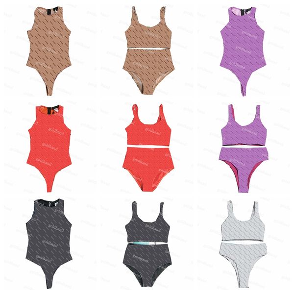 Sexy Bikini-Designer-Frauen-Badeanzug-Strand-Bikini-Satz-Marken-Buchstabe-Textil gedruckte Badebekleidungs-Reißverschluss-einteiliger Badeanzug-Westen-BH