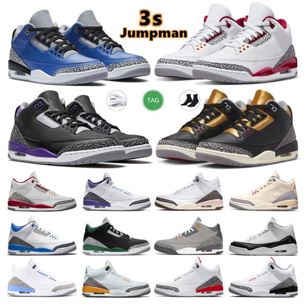 2024 Jumpman 3s Scarpe da basket Scarpe da ginnastica da uomo Scarpe da ginnastica per sport all'aria aperta 3 Rosso fuoco Pino verde Grigio freddo UNC Court Viola Laser Arancione Cardinal Hall Of Fame taglia 36-47