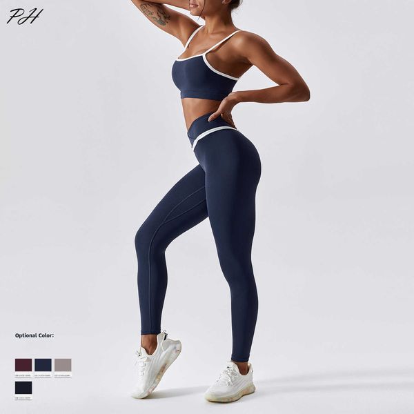 Yoga Outfit Splice Color Contrast Nude Yoga Set Donna Sexy Reggiseno sportivo Leggings da corsa attillati Tuta fitness ad asciugatura rapida antiurto P230504